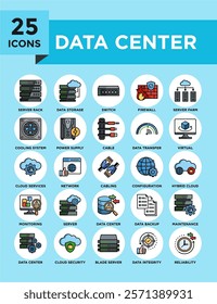 Data Center icon collection set. Containing design computer, database, internet, data, server	