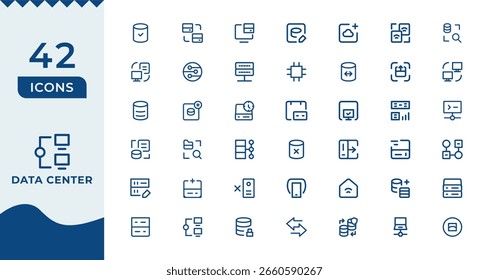 Data center icon collection set. Containing cloud computing, security, hosting, computer, internet, server, information technology icon.