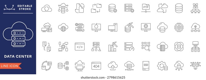Data center icon collection set. Containing cloud computing, security, hosting, computer, internet, server, information technolog