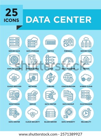 Data Center icon collection set. Containing design computer, database, internet, data, server	