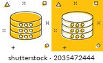 Data center icon in comic style. Server vector cartoon illustration on white isolated background. Security business concept splash effect.