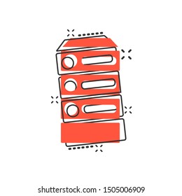 Data center icon in comic style. Server vector cartoon illustration on white isolated background. Security business concept splash effect.