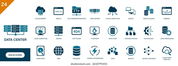 Data center icon. Containing information technology, server, data, cloud computing, internet.