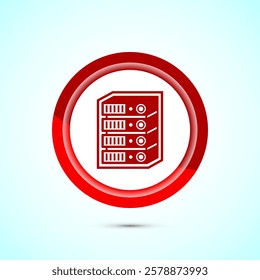 Data center icon design illustration. Computer server vector icon, Red color button design