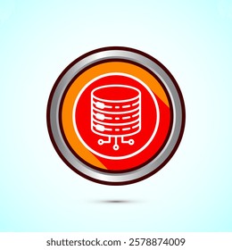 Data center icon design illustration. Computer server vector icon, Orange shadow button design