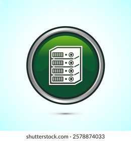 Data center icon design illustration. Computer server vector icon, Green color round button design