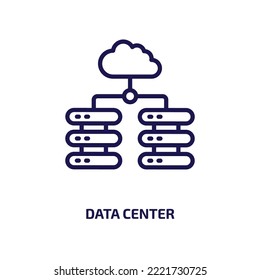 icono del centro de datos de la colección de seguridad de Internet. Centro de datos lineal delgado, datos, icono de esquema de internet aislado en fondo blanco. Signo de centro de datos de vector de línea, símbolo para web y móvil
