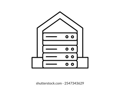 Ícone do data center ilustração vetorial de arte de linha design de estrutura de tópicos