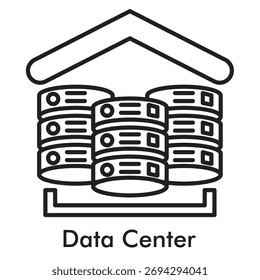 Data Center Icon in Line Style. Vector Illustration for Network Infrastructure and Cloud Storage Concept