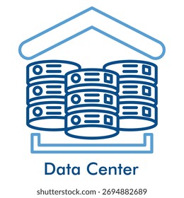 Icono del centro de datos. Estilo de icono de color de contorno. Ilustración vectorial para infraestructura de red y concepto de almacenamiento en la nube.