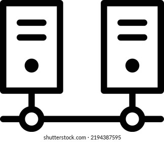 Data Center Icon With Outline Style, Networking Sign And Symbol Isolated On White Background