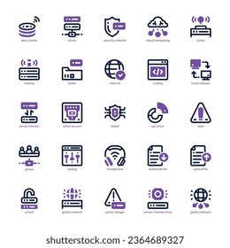 Paquete de iconos de Data Center para su sitio web, móvil, presentación y diseño de logotipo. Diseño de doble tono de icono del centro de datos. Ilustración gráfica vectorial y trazo editable.