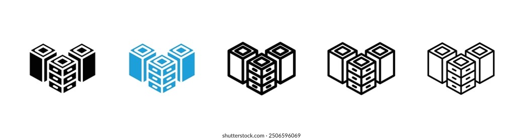 Data center icon. set in black and blue color