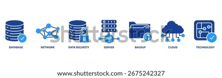 Data Center icon set illustration concept with icon of database, network, data security, server, backup, cloud, technology