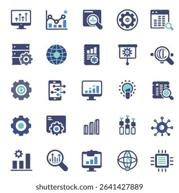 Data center icon set vector