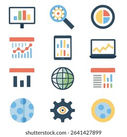 Data center icon set vector