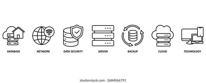 Data center icon set vector illustration concept with icon of database, network, data security, server, backup, cloud and technology