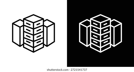 Ícone do data center em estilo linear fino e moderno.