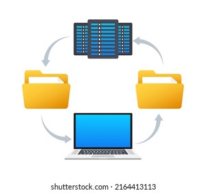 Información del centro de datos en forma de caricatura. Vector isométrico. Sistema de bases de datos