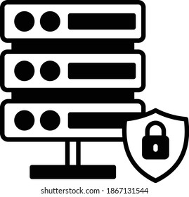 Concepto de seguro de centro de datos, diseño de icono de glifo vector de rack VPS seguro, computación en nube y servicios de alojamiento de Internet Símbolo sobre fondo blanco