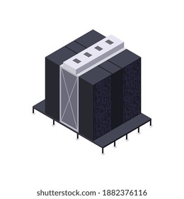 Composición isométrica del centro de datos con cajas frigoríficas en ilustración vectorial de fondo en blanco