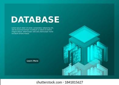 Data center isometric icon, database and cloud data storage concept, PCB slot, server room, cloud computing, 3d vector illustration.