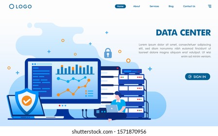 Data center landing page website illustration vector flat design 