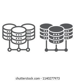 Data Center line and glyph icon, data and analytics, network hosting sign, vector graphics, a linear pattern on a white background, eps 10.