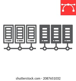 Data Center Line And Glyph Icon, Database And Hosting, Computer Server Vector Icon, Vector Graphics, Editable Stroke Outline Sign, Eps 10.