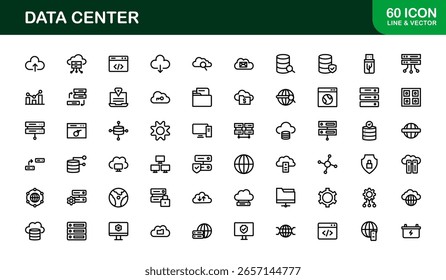 Data Center Line Icon Collection – Unique, creative, and high-quality vector illustrations representing IT networks, storage systems, and computing devices