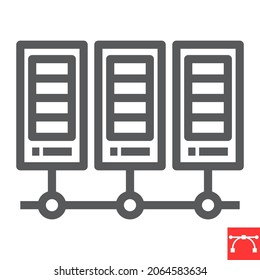 Data Center Line Icon, Database And Hosting, Computer Server Vector Icon, Vector Graphics, Editable Stroke Outline Sign, Eps 10.