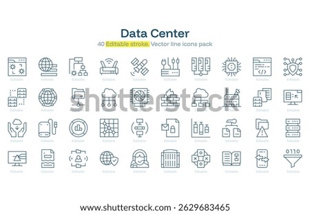 Data Center line icon pack. Data Center Stroke icon set. Editable Stroke icon