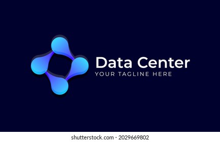 Data Center logo design. Editable gradient dots make a connection to each other. Logo perfect for data, database, server, technology, and others.