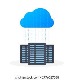 Data center. Mainframe service concept banner, server rack. Server room concept, data bank center. Vector illustration.