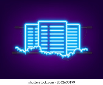 Data center. Neon icon. Mainframe service concept banner, server rack. Server room. Vector illustration