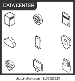 Data center outline isometric icons