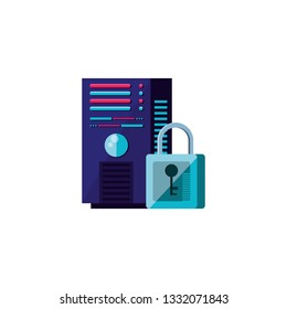 data center with padlock isolated icon