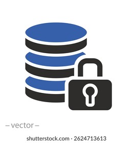 data center com cadeado, ícone de proteção de dados, ilustração de vetor plana