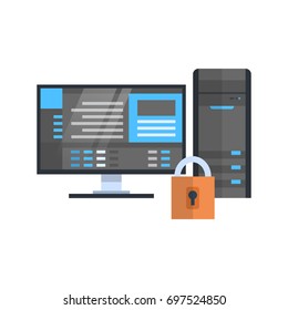 Data Center Protection Icon Hosting Server Security Database Technology Vector Illustration