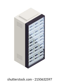 Data center rack isometric icon on white background vector illustration