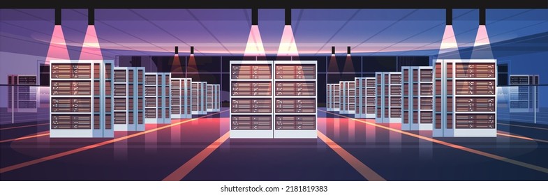 Data Center Room Interior Hosting Server Computer Information Database Synchronize Technology Connection Cyber Network