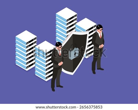 Data Center Security and Cybersecurity Protection 3d isometric vector illustration