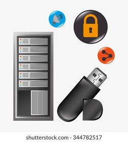 Data center security system graphic with icons, vector illustration design