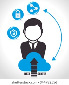 Data center security system graphic with icons, vector illustration design