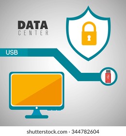 Data center security system graphic with icons, vector illustration design