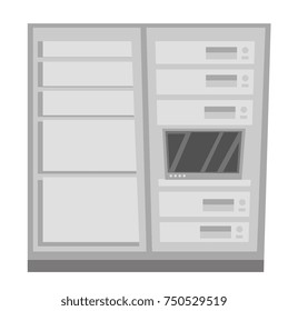 Rechenzentrum mit Serverkabinetten, Vektorgrafik-Illustration einzeln auf weißem Hintergrund.