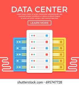 Data center. Server, hosting, data storage concepts. Modern flat design graphic elements for web banners, web sites, etc. Vector illustration