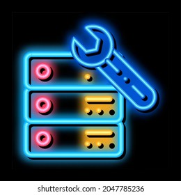 data center server repair neon light sign vector. Glowing bright icon data center server repair sign. transparent symbol illustration