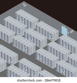 Data Center, Server Room, illustration