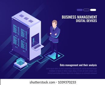 Data center, server room rack, Farm for mining bitcoins. Digital money market, investment, finance and trading, Cryptocurrency and Blockchain concept